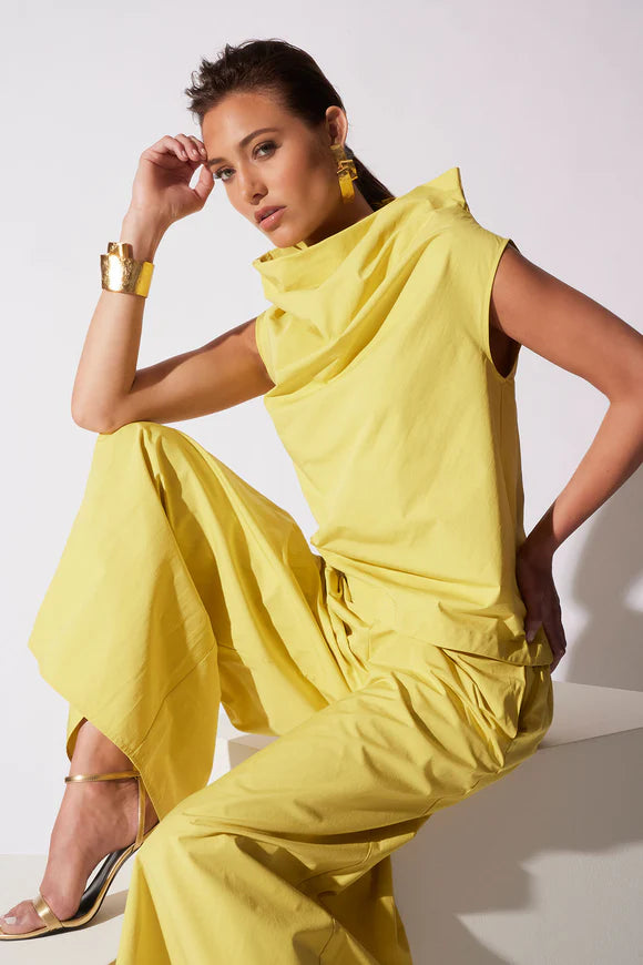 Tech Cotton Taffeta Asymmetric Funnel Neck Top