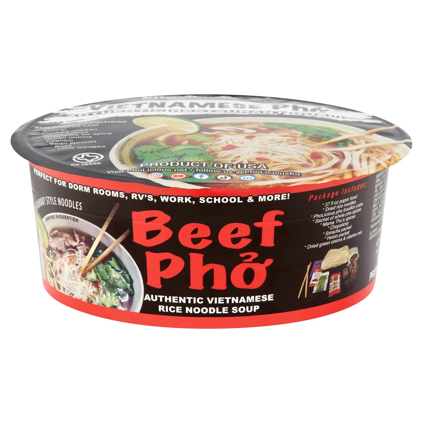 Pholicious Instant Beef Pho, Vietnamese Rice Noodle Soup
