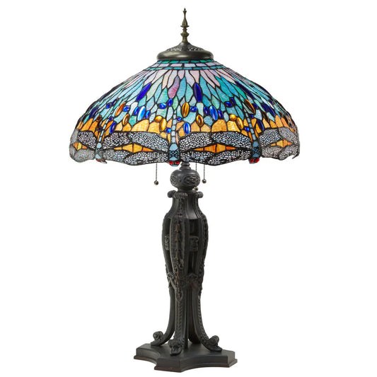 35" H Dragonfly Tiffany-Style Stained Glass Table Lamp
