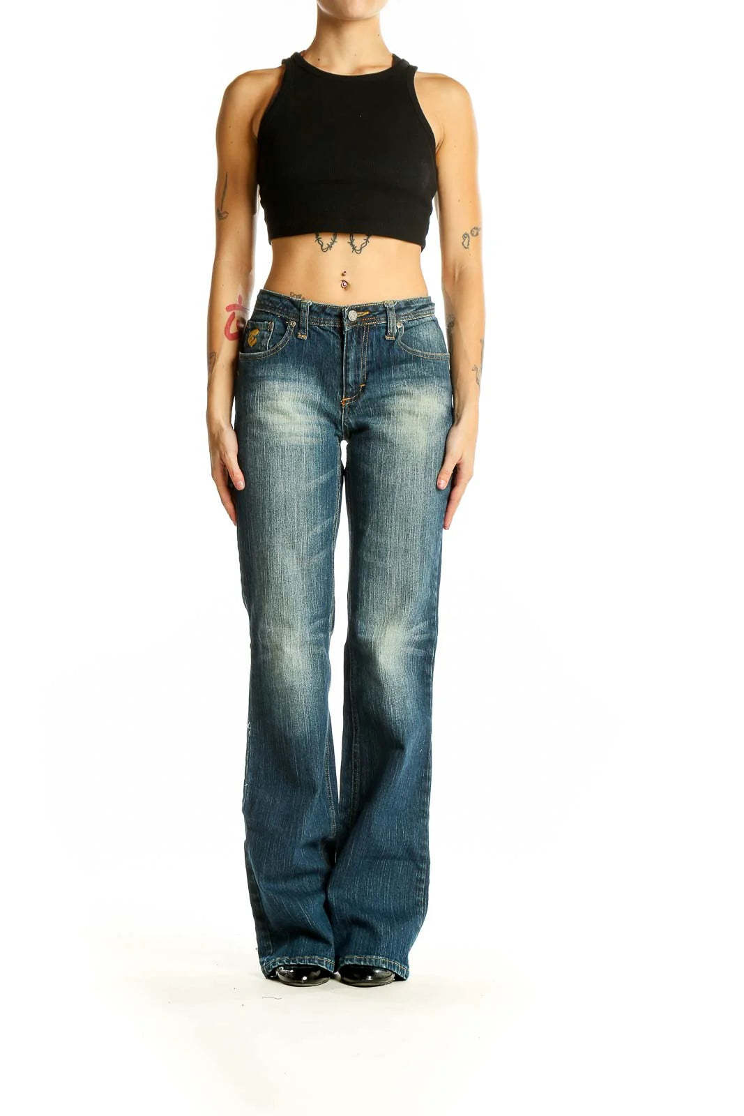 Rocawear Blue Distressed Wide-Leg Denim Jeans