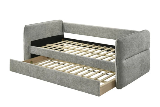 Evie Pewter Grey Twin Upholstered Daybed With Pull-Out Twin Trundle