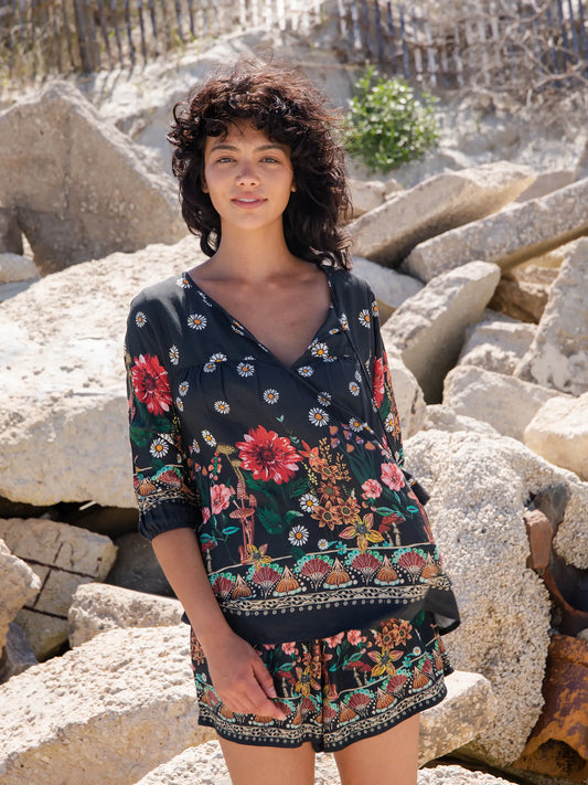 Maribel Top Black Floral Mushroom