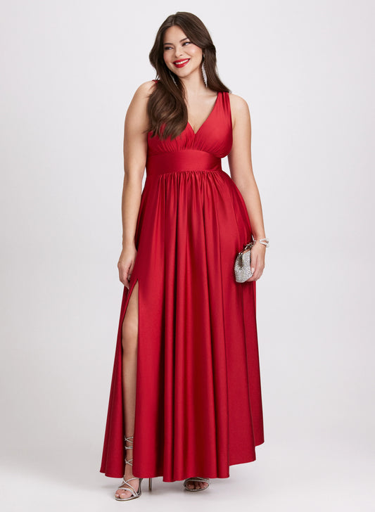 Sleeveless Plunging Neckline Dress