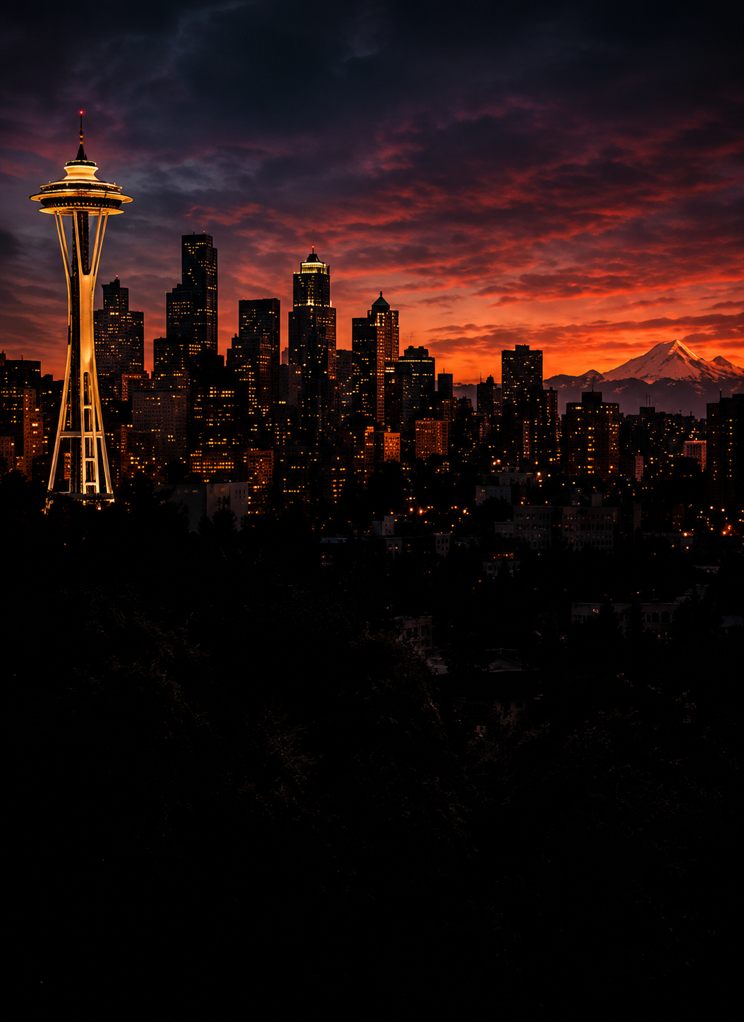 Seattle Washington skyline at sunset
