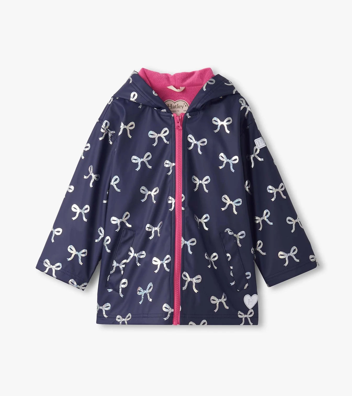 Girls Silver Ribbon Zip-Up Rain Jacket