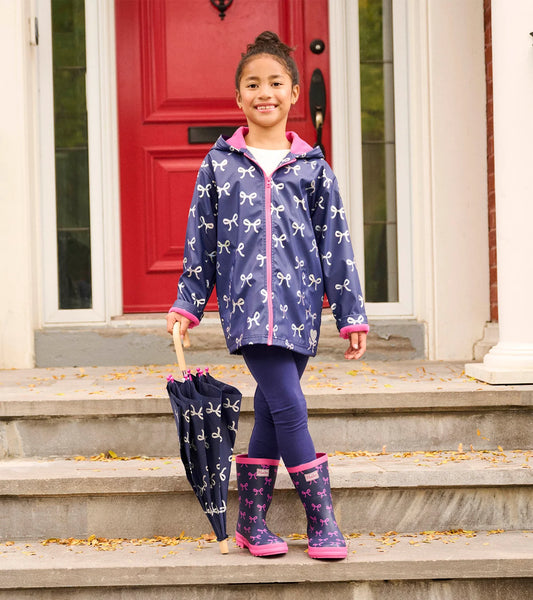 Girls Silver Ribbon Zip-Up Rain Jacket