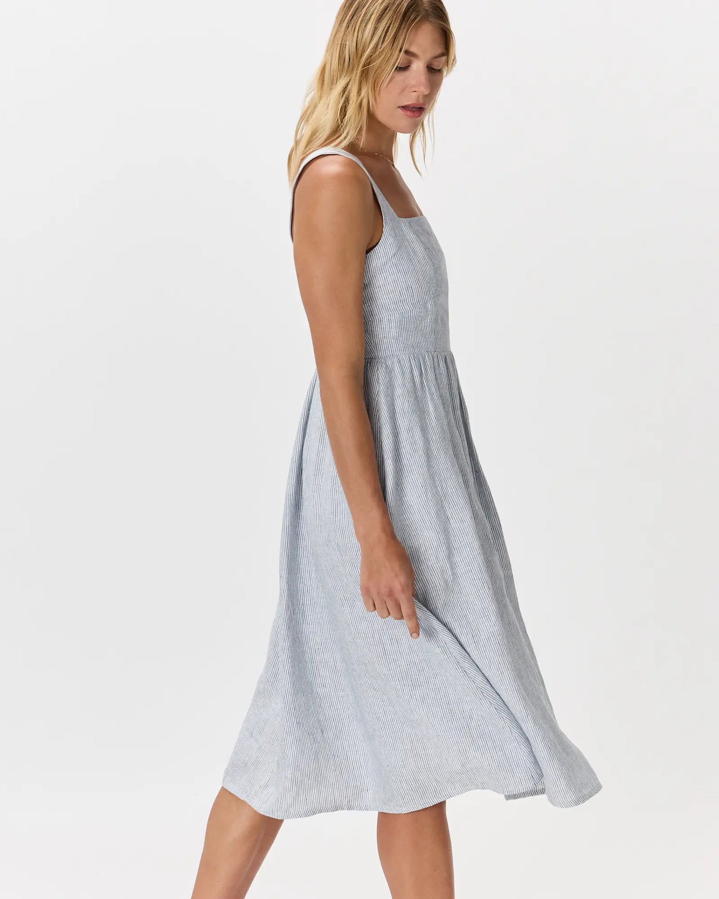 100% European Linen Fit & Flare Midi Dress