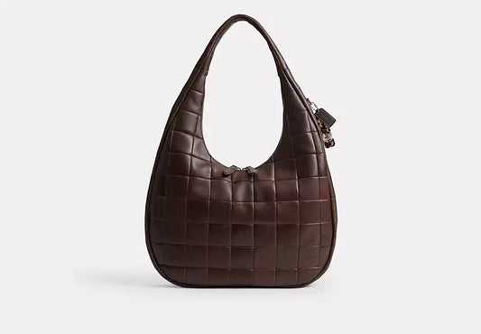 Alter/Ego Large Crescent Shoulder Bag In Checkerboard Upcrafted Leather