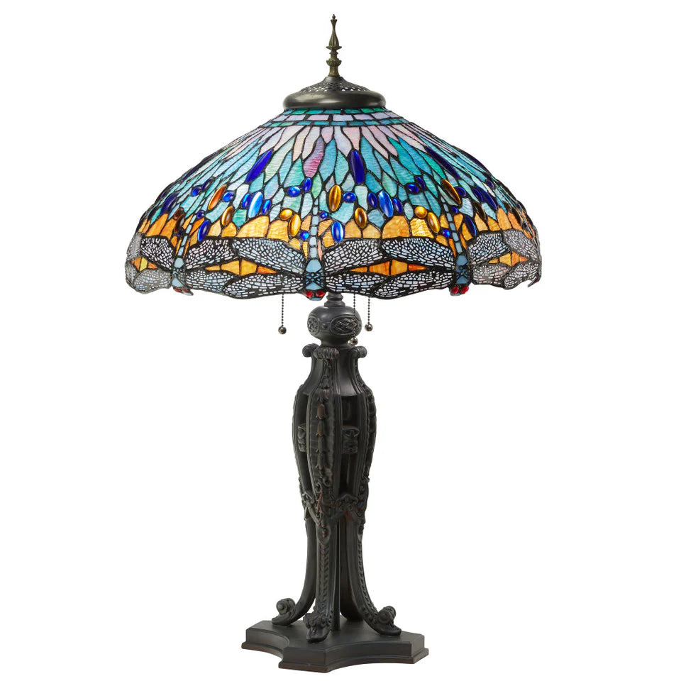 35" H Dragonfly Tiffany-Style Stained Glass Table Lamp