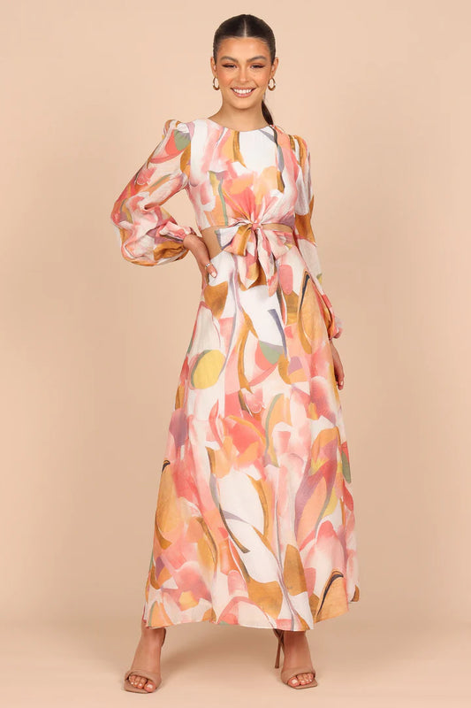 LAQUIN LONG SLEEVE MAXI DRESS - PINK